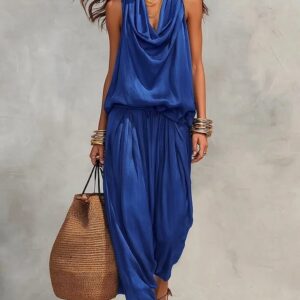 Womens Draped-Neck Vest And Casual Pants Set
