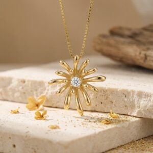 925 Sterling Silver Radiant Sunburst Pendant Necklace Featuring a Brilliant Round-Cut Central Gemstone