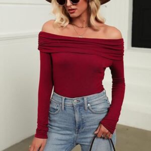 Womens Off-shoulder Figure-hugging Long-sleeve Slip Dress With A Boat Neckline