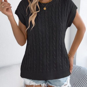 Women Solid Color Cable Knit Batwing Sleeve Loose Knit Top