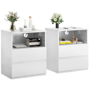 Set Of 2 End Table With Fast USB C Charging Station, Sofa Side Table With 2 Drawers, Large Storage Modern Wood Storage Cabinet For Living Room,Bedroom,Office, White