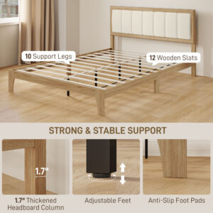 Queen Bed Frame with Headboard Queen Platform Bed Frame with Wooden Slats No Box Spring Needed Easy Assembly Natural