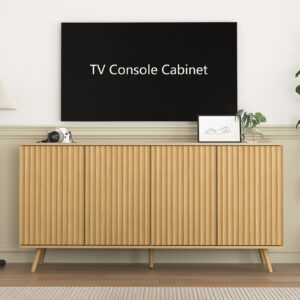 Sideboard Buffet Cabinet With Storage, Long Sideboard Storage Cabinet With 4 Doors, Wood Credenza Console Coffee Bar Cabinets With Adjustable Shelves For Living Room Kitchen Dining Room Natural