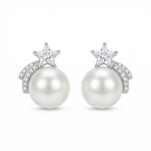 925 Sterling Silver Elegant Celestial Pearl Earrings with Sparkling Star and Shooting Tail Design