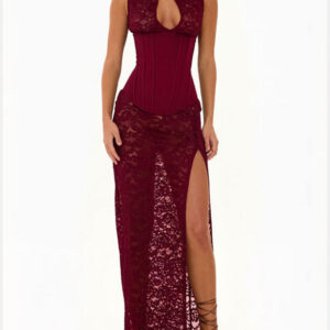 Fashionable Sexy Lace Hollow-Out Bodycon Jumpsuit Dress