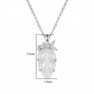 925 Sterling Silver Elegant Mother-of-Pearl Leaf Pendant Necklace with Sparkling Silver Accents