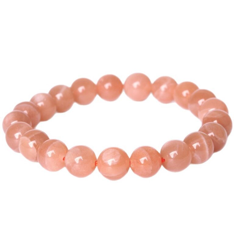 Natural Orange Moonstone Round Bead Bracelet