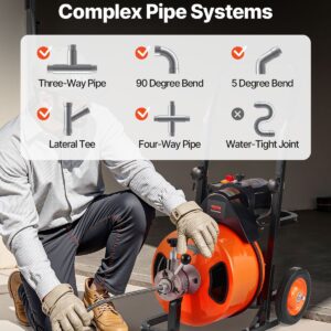 Drain Cleaner Machine 100 FT X 1/2 Inch, Auto Feed Sewer Snake Auger On Wheels, Portable Drain Cleaning Machine With 4 Cutters & Air-activated Foot Switch For 2″ To 6″ Pipes