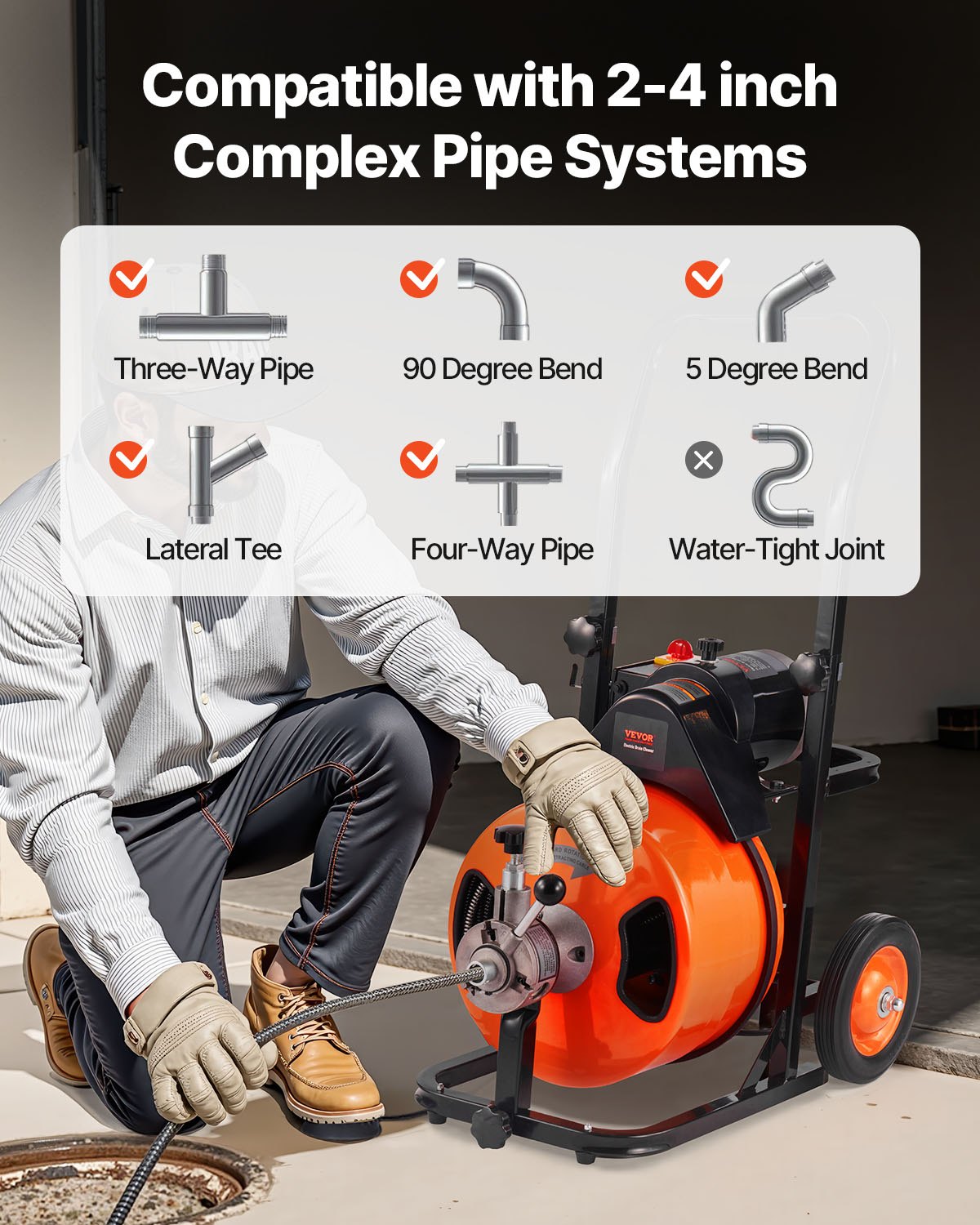 Drain Cleaner Machine 100 FT X 1/2 Inch, Auto Feed Sewer Snake Auger On Wheels, Portable Drain Cleaning Machine With 4 Cutters & Air-activated Foot Switch For 2″ To 6″ Pipes