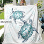 Sea Turtle Blanket Aqua Teal Blue Sherpa Fleece Throw Blanket Ocean Plush Blankets Turtle Themed Sherpa Plush Throw Blanket