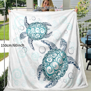 Sea Turtle Blanket Aqua Teal Blue Sherpa Fleece Throw Blanket Ocean Plush Blankets Turtle Themed Sherpa Plush Throw Blanket