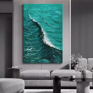 Hand Painted Modern Abstract Texture Deep Blue Sea Wave Landscape Oil Painting On Canvas Wall Art For Room Home Decoration