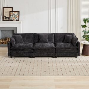 Cloud Sofa 3 Seats Ottoman Is Not Included, Modern Sectional Couch, For Living Room Bedroom And Apartment, Comfy Double Layer Upholstered Seat Cushion, Breathable Chenille Fabric, Black,SW5013BK