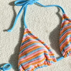 Jacquard Striped Colorful Tied Two-piece Thong Bikini