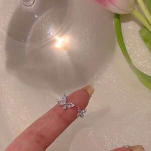 1PCS Ins Style Silver Zircon Ring For Women, Light Luxury Minimalist Design, Adjustable Open Band, Versatile Elegant Jewelry