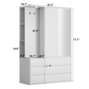 Wardrobe Closet 71.7 H, Bedroom Wooden Wardrobe With 2 Doors 6 Drawers, Modern Clothing Storage Cabinet Combination With Storage Shelves And Hanging Rail, White