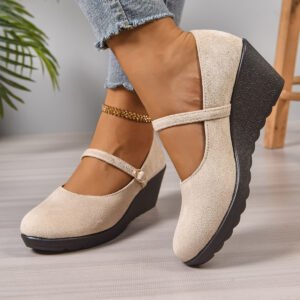 Solid-color Thick-soled Low-cut Comfortable Suede Round-toe Womens Shoes