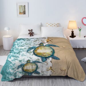 Sea Turtle Flannel Throw Blanket For Teens Boys Men Beach Turtle Starfish Pattern Blanket Soft Turtle Throw Blanket For Couch Bed And Sofa