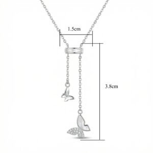 925 Sterling Silver Elegant Silver Butterfly Lariat Necklace with Mother-of-Pearl and Pavé Accents