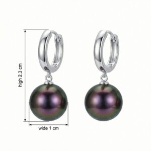 925 Sterling Silver Elegant Iridescent Black Pearl Huggie Hoop Drop Earrings