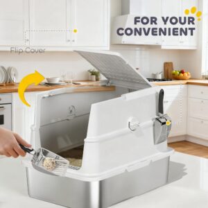 Cat Stainless Steel Cat Litter Box For Big Cats With Flip Cover