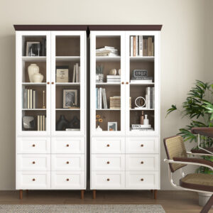 White MDF Display Storage Cabinet,Tall Kitchen Pantry Cabinets With Glass Doors And Adjustable Shelves,Freestanding Storage Cupboard For Kitchen, Living Room