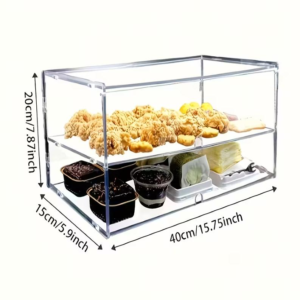 Two-layer Acrylic Baking Display Case, Square Shape, Suitable For Commercial And Residential Kitchens, Dustproof, Scratch-resistant, Easy To Clean, And Perfect For Dessert Display.
