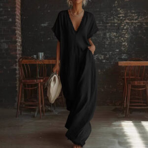 European And American Style Casual Elegant Comfortable Lace-trimmed Loose Linen Cotton Long Dress