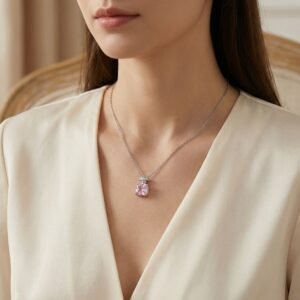 925 Sterling Silver Elegant Pink Gemstone Perfume Bottle Pendant Necklace in Sterling Silver
