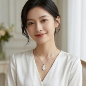 925 Sterling Silver Elegant Mother-of-Pearl Leaf Pendant Necklace with Sparkling Silver Accents