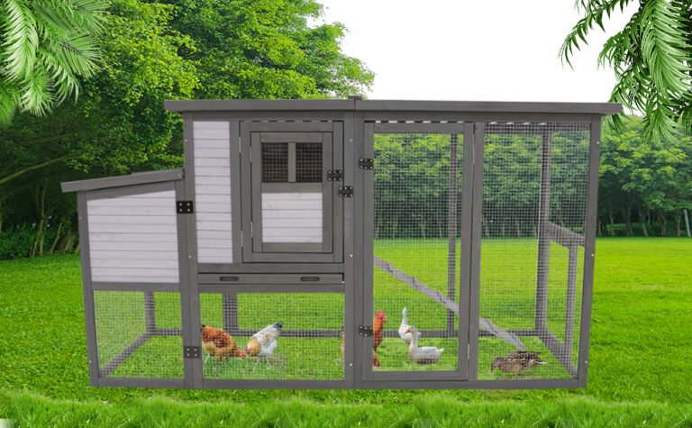 79Large Chicken Coop With Upgraded Perches, Wooden Outdoor Chicken Cage With Large Nesting Box, Weatherproof Open Asphalt Roof &Removable Bottom, Duck House, Rabbit Hutch