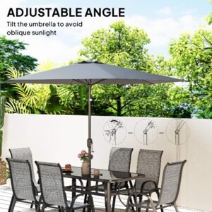 8 Pieces Patio Furniture Set with 9Ft Patio Umbrella, Outdoor Dining Table and Chairs, Mixed Gray