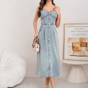 Women's Denim Long Button-Fly Stretch Dress