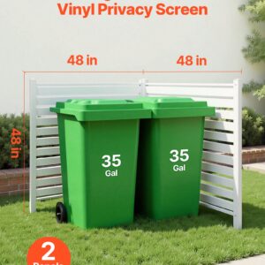2 Panels Outdoor Privacy Screen, 48 X 48 In Air Conditioner Fence With 19.7 In Ground Stakes, Pool Equipment Enclosure, Louvered Vinyl Privacy Fence, Ideal For Trash Can And A/C Units, White