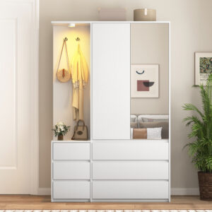 Wardrobe Closet 71.7 H, Bedroom Wooden Wardrobe With 2 Doors 6 Drawers, Modern Clothing Storage Cabinet Combination With Storage Shelves And Hanging Rail, White