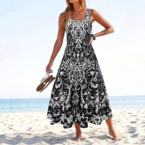 Fashionable Printed Strapless Sleeveless Casual Dress