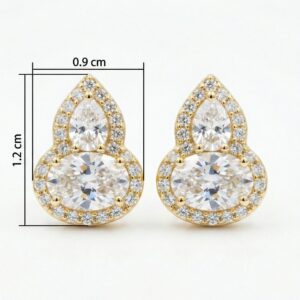 925 Sterling Silver Elegant Pear and Oval Cut Moissanite Halo Stud Earrings