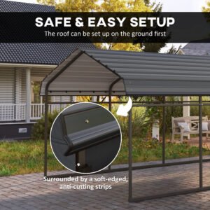 12' x 20' Metal Carport, Heavy Duty Garage Car Canopy with Galvanized Metal Roof and Removable Sidewalls, Dark Gray