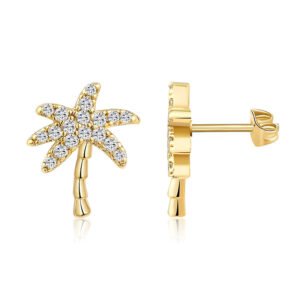 Golden Coconut Tree Earrings Copper With Gold Plating And Zircon Inlays