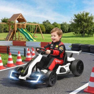 24V 7.5 MPH Electric Go Kart with Adjustable Seat, Slow Start, White