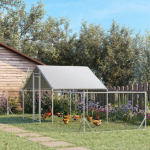 PawHut Large Metal Chicken Coop Chicken Run For Chicken, Ducks And Rabbits With Waterproof And Anti-UV Cover, Walk-in Poultry Cage Hen House For Outdoor And Yard Farm Use, 23 X 6.6 X 6.4