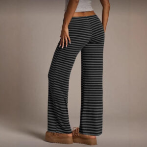 SpringSummer Womens Fashion Striped Casual All-Match Wide-Leg Flared Trousers