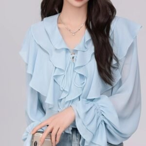 Women's Fashionable Loose Ruffle-Trimmed Shirt