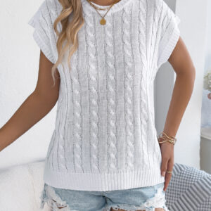 Women Solid Color Cable Knit Batwing Sleeve Loose Knit Top