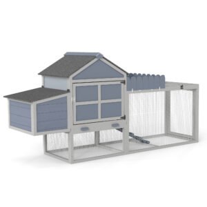 80 Wooden Chicken Coop, 2-Tier Hen House With Nesting Box, Run, Planter & PVC Roof, Easy-Clean Tray, Weatherproof Poultry Cage, Patio Poultry Habitat, Gray