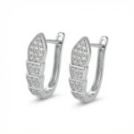 925 Sterling Silver Elegant Sparkling Silver Segmented Huggie Hoop Earrings with Pave Accents