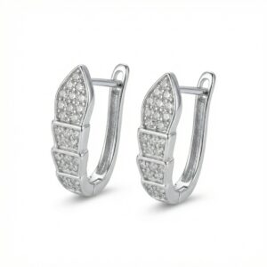 925 Sterling Silver Elegant Sparkling Silver Segmented Huggie Hoop Earrings with Pave Accents