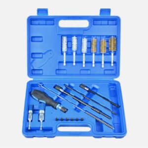 Tool For Repairing And Cleaning Fuel Injector Seats, Made Of Carbon Steel, Featuring A Black, Silver, And Blue Design