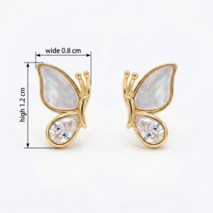 925 Sterling Silver Elegant Mother of Pearl and Sparkling Pear-Cut Crystal Butterfly Wing Stud Earrings