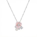 925 Sterling Silver Exquisite Sterling Silver Necklace with Pink Shell Flower, Pearl, and Shimmering Crystal Accents